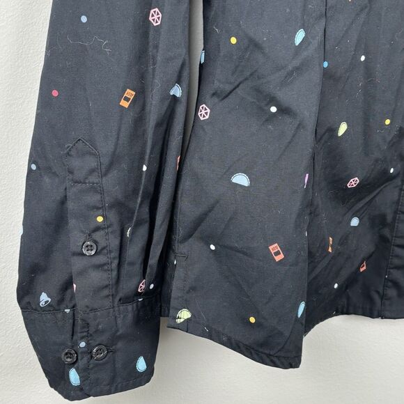 Taco Bell Shirt Women's Small Black Hot Sauce Tacos Print Button Up Long Sleeve - Picture 6 of 8